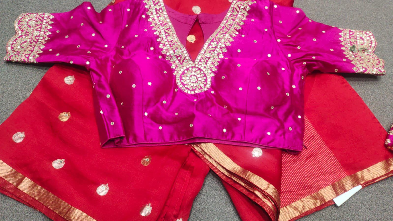 V-Neck Bright Shade Banarasi Touch Designer Saree In Pure Silk Fabric