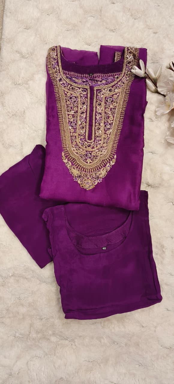 Vibrant Tone Premium Zardosi Crystal Hang Tissue Organza Kaftan With Crepe Inner & Simple Bottom