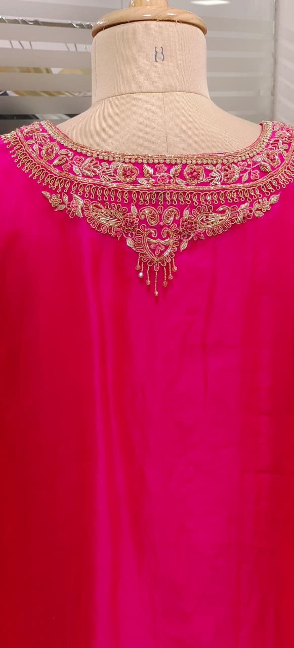 Vibrant Tone Premium Zardosi Crystal Hang Tissue Organza Kaftan With Crepe Inner & Simple Bottom