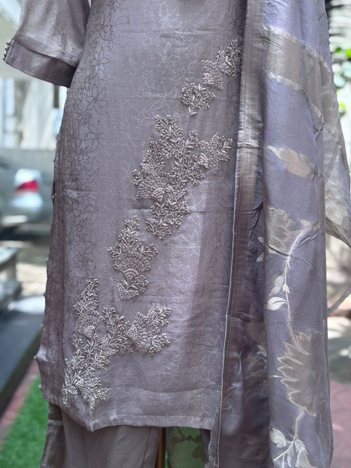 Pastel Elegance Thread Hand Work Tassel Hang Full Suit Set With Banarasi Dupatta In Tissue Fabric-11655,11656,11660