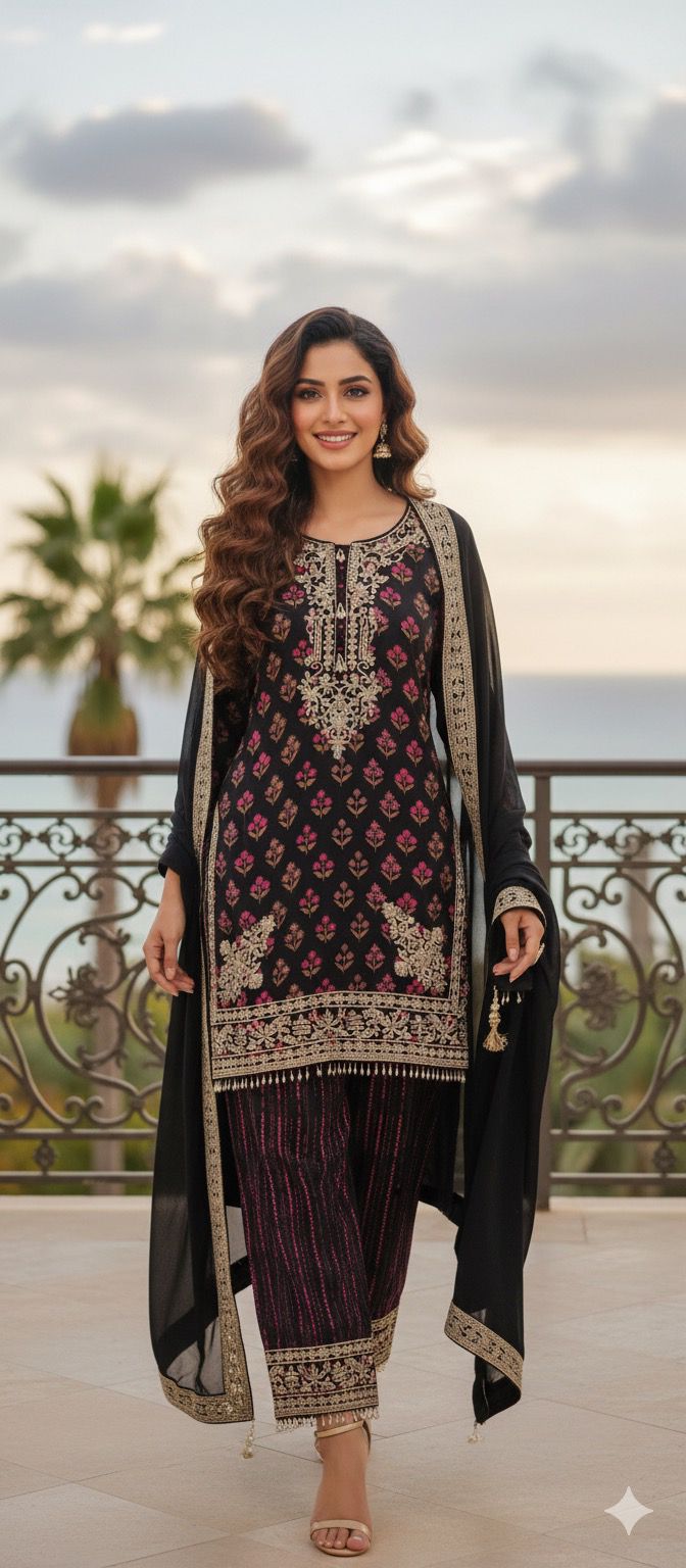 Designer Hand With Machine Work Vibrant Printed Full Suit Set With Dupatta In Pure Fabric- 11638, 11639