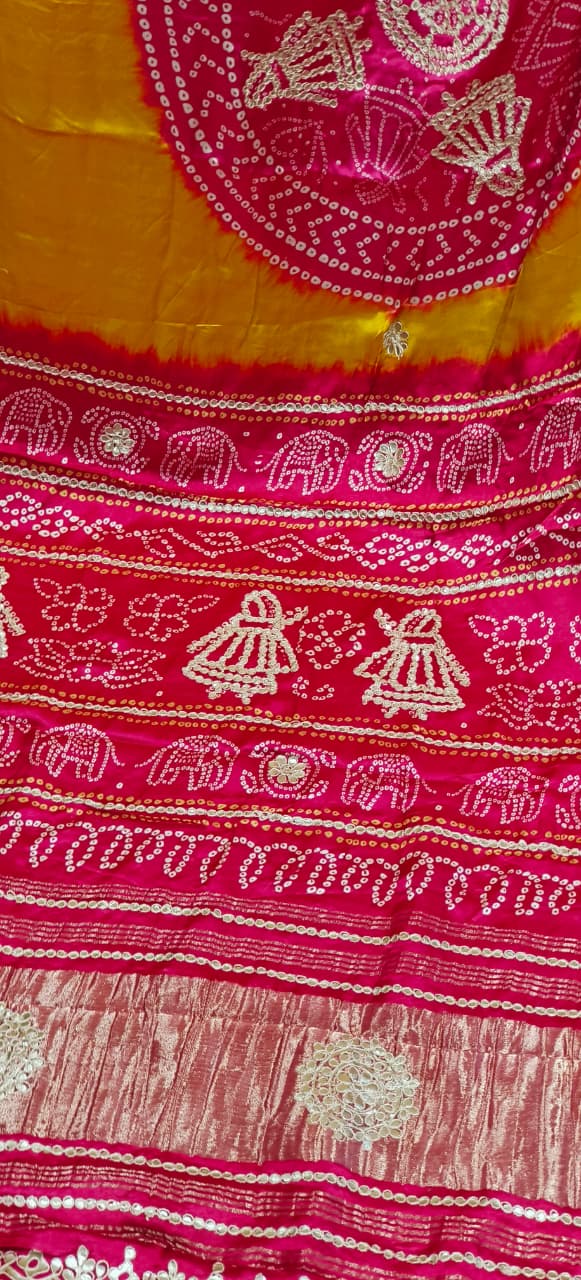 Rangrez Royal Rangoli Bandhej Gotta Patti Saree With Unstitch Blouse