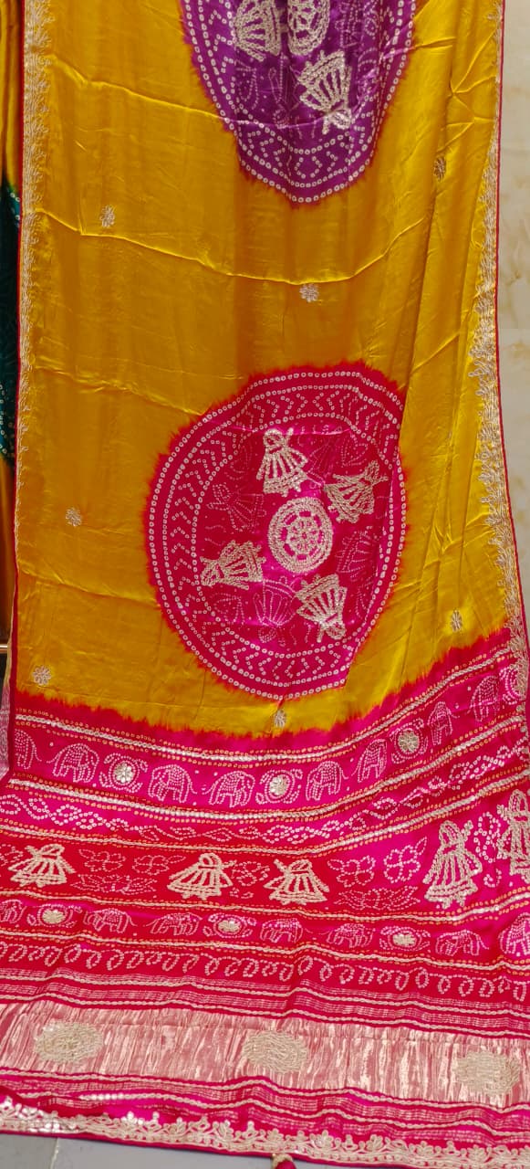 Rangrez Royal Rangoli Bandhej Gotta Patti Saree With Unstitch Blouse