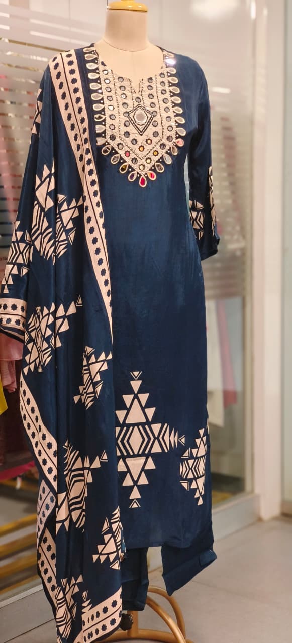 Graceful Real Mirror Yoke Unique Yoke Full Suit Set With Dupatta In Crepe Fabric- 11777, 11778