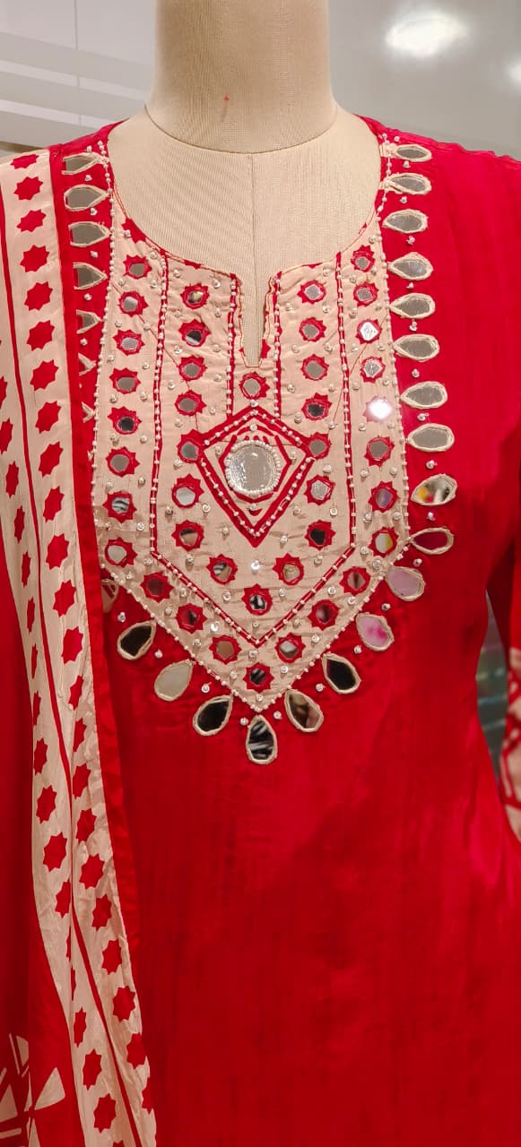 Graceful Real Mirror Yoke Unique Yoke Full Suit Set With Dupatta In Crepe Fabric- 11777, 11778