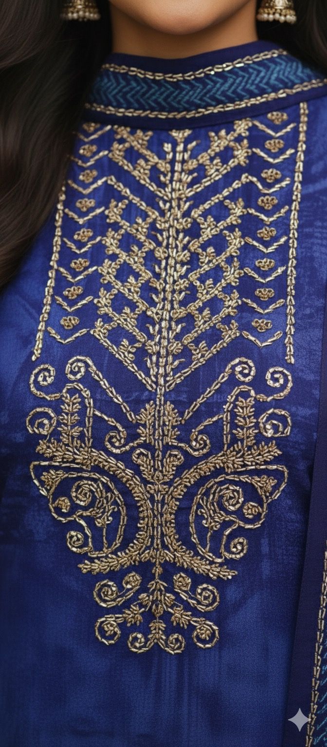 Beads Embelished Front Work Printed Full Suit Set With Dupatta In Crepe Fabric- 11800