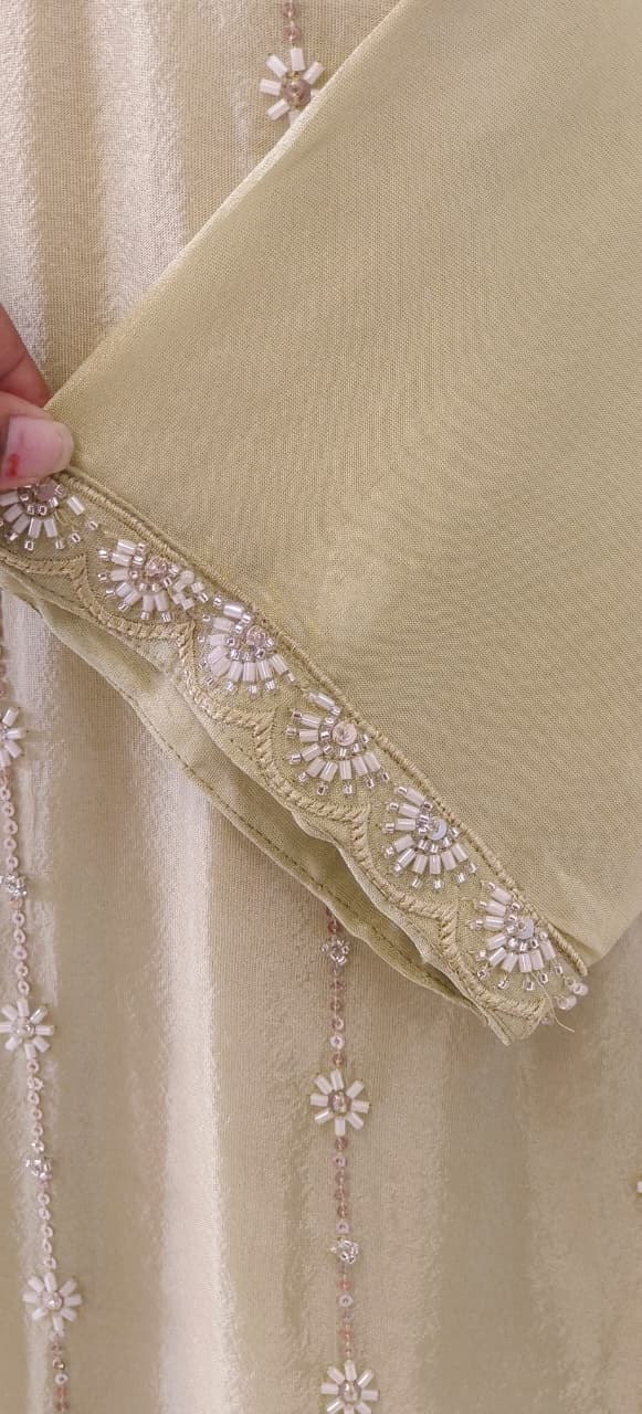 Shimmer Tissue Kurta with Loose Palazo Set with Hand Embellished Floral Hemline and V-Neck Detailing Full Set- 12131, 12130, 12129