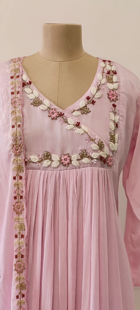 Very Elegant Decent Thread Embroidered Chinon Anarkali Full Suit Set With Dupatta- 11211