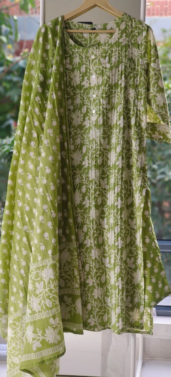 Light Green Printex Summer Wear Printed cotton Kurta With Bottom And Dupatta-12201