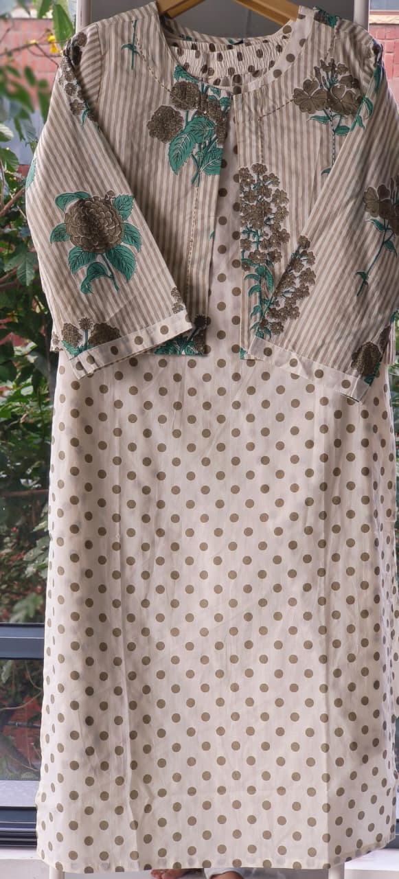 Polka Dot Cotton Kurta Pant Set with Stripe Short Jacket-12190,12189 Dispatching From Monday