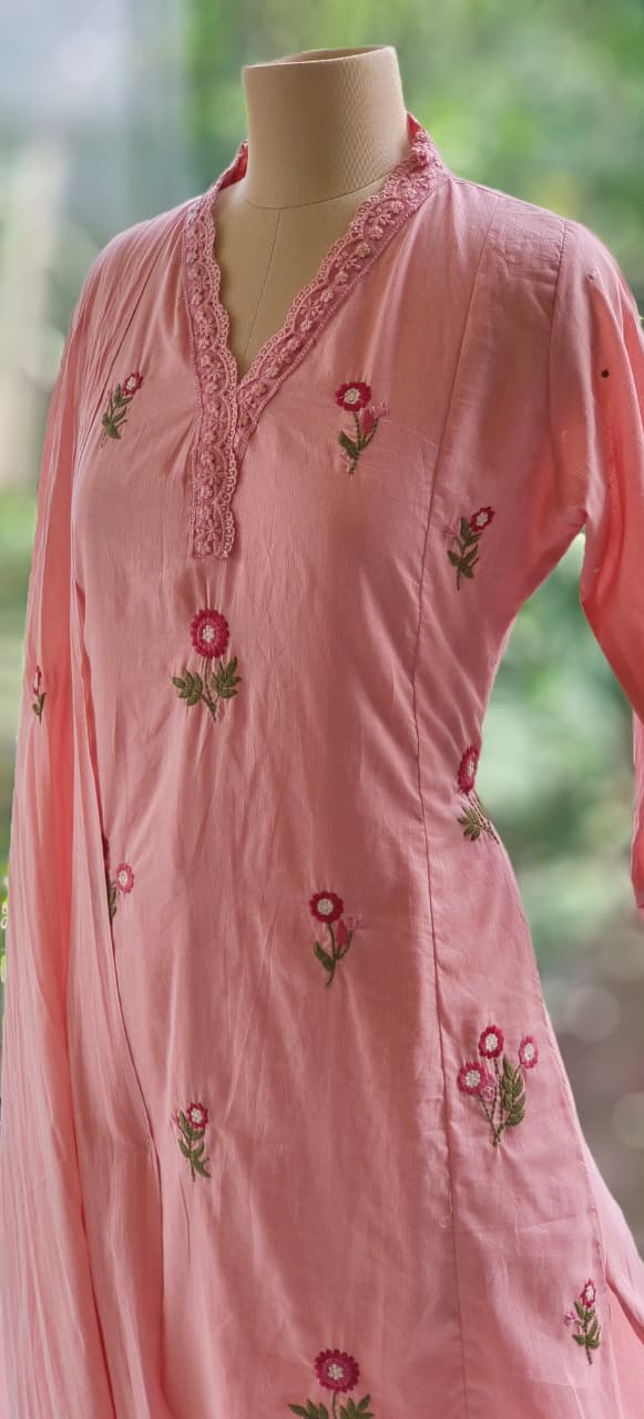 Premium Cotton Fabric Full Suit with Intricate Thread Embroidery, Floral Lace Neck Design & Matching Bottom and Dupatta-12174,12172,12175,12173 Dispatching From Monday