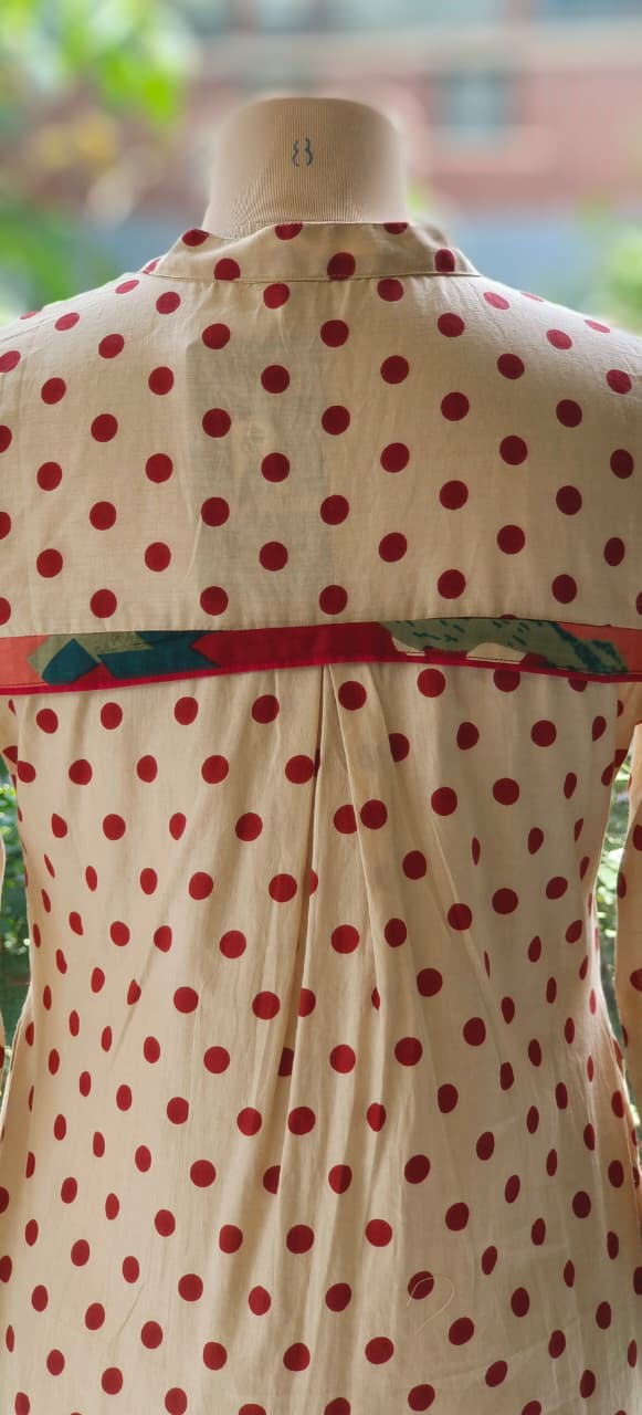 Pure Cotton Polka Dot Cotton Kurta With Floral Print Bottom And Dupatta  Full Set-1219