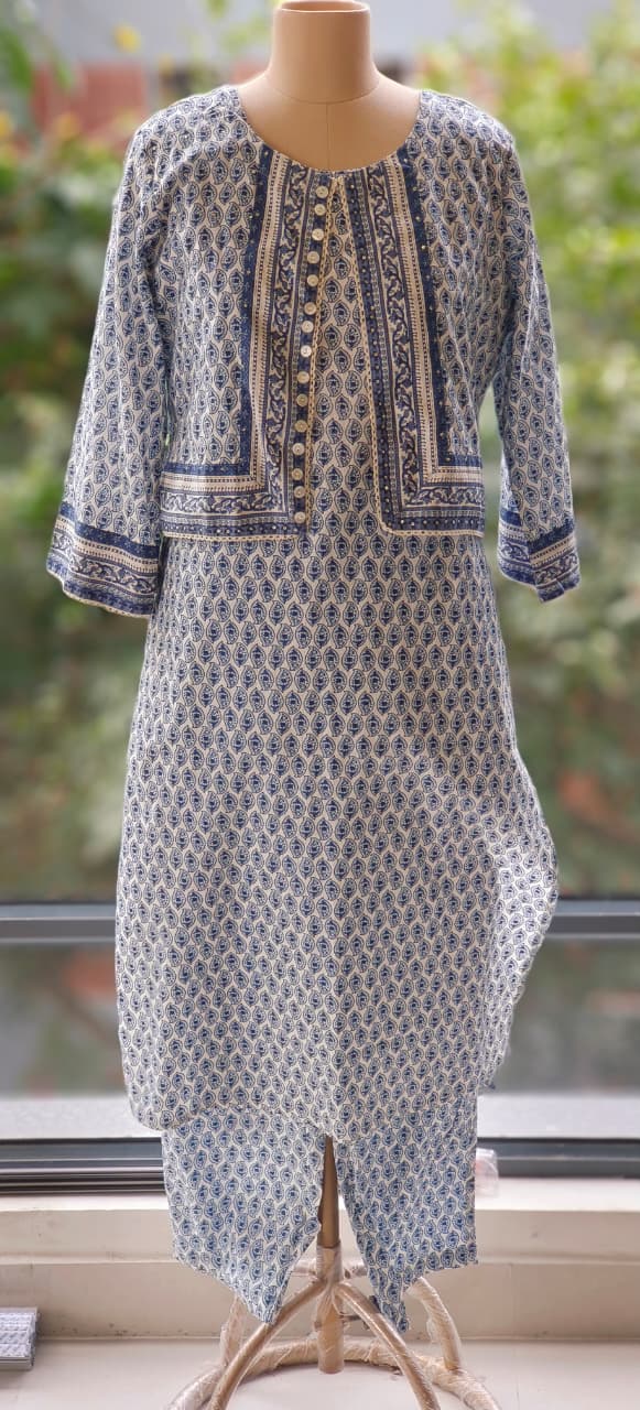 Printed Cotton Kurta Pant  Set with Cotton Short Jacket-12187,12188 Dispatching From Monday