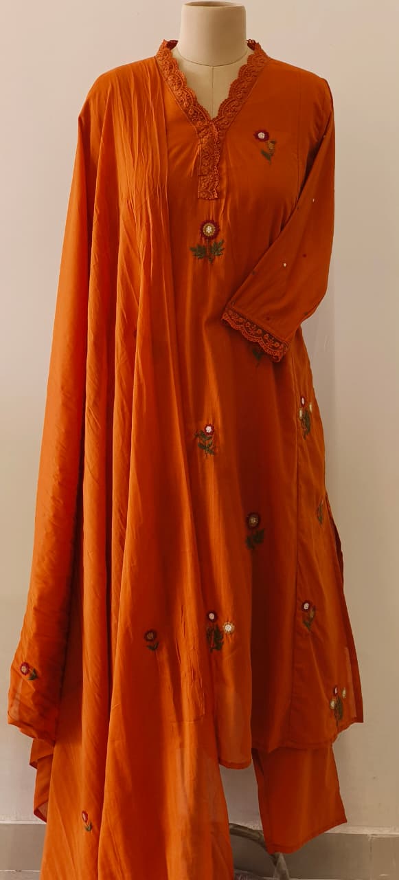 Premium Cotton Fabric Full Suit with Intricate Thread Embroidery, Floral Lace Neck Design & Matching Bottom and Dupatta-12174,12172,12175,12173 Dispatching From Monday