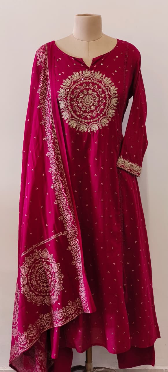 Pure Mull Cotton Full Suit Set with Heavy Golden Thread and Mirror Embroidery Work-12171,12169,12168,12170