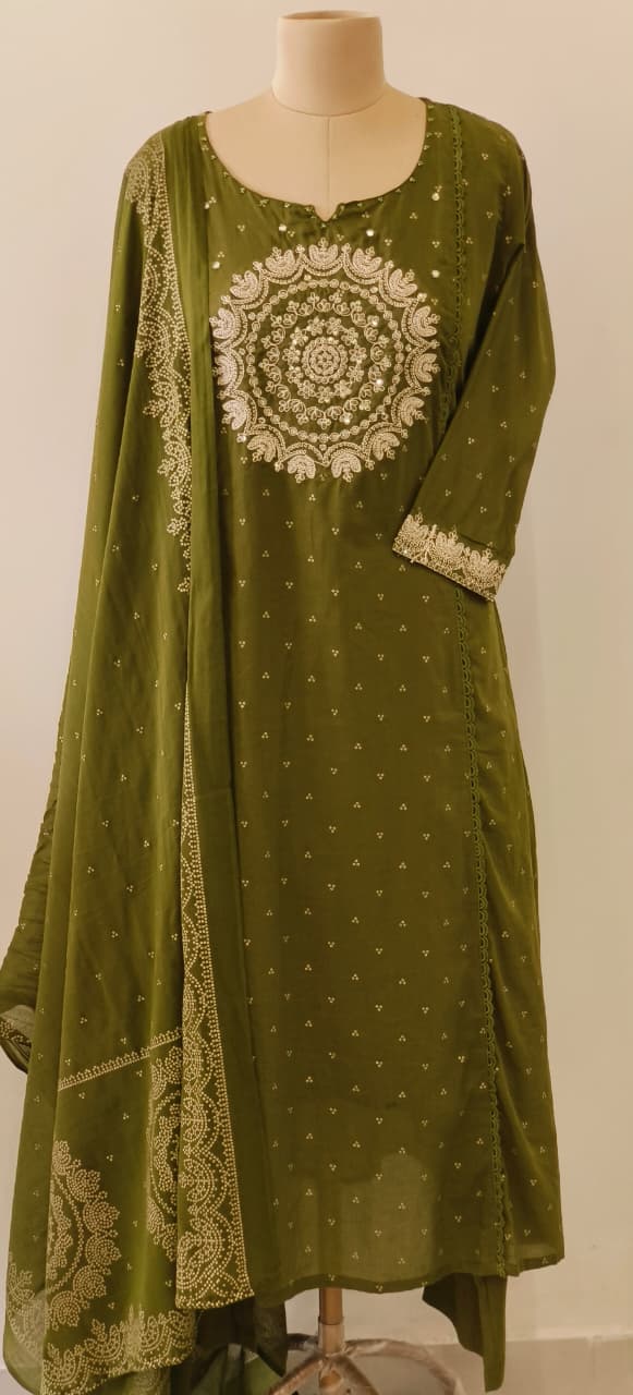 Pure Mull Cotton Full Suit Set with Heavy Golden Thread and Mirror Embroidery Work-12171,12169,12168,12170