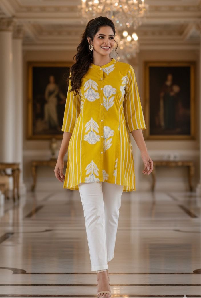 Summer Manderian Collar Cotton only Short Kurti-12203,12191,1219312192 Dispatching From Monday