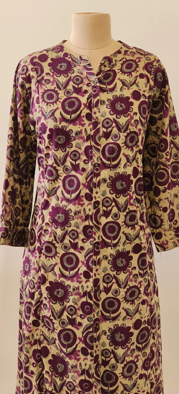 Manderian Collar Floral print Cotton A Line Kurta Pant Set-12186,12185 Dispatching From Monday