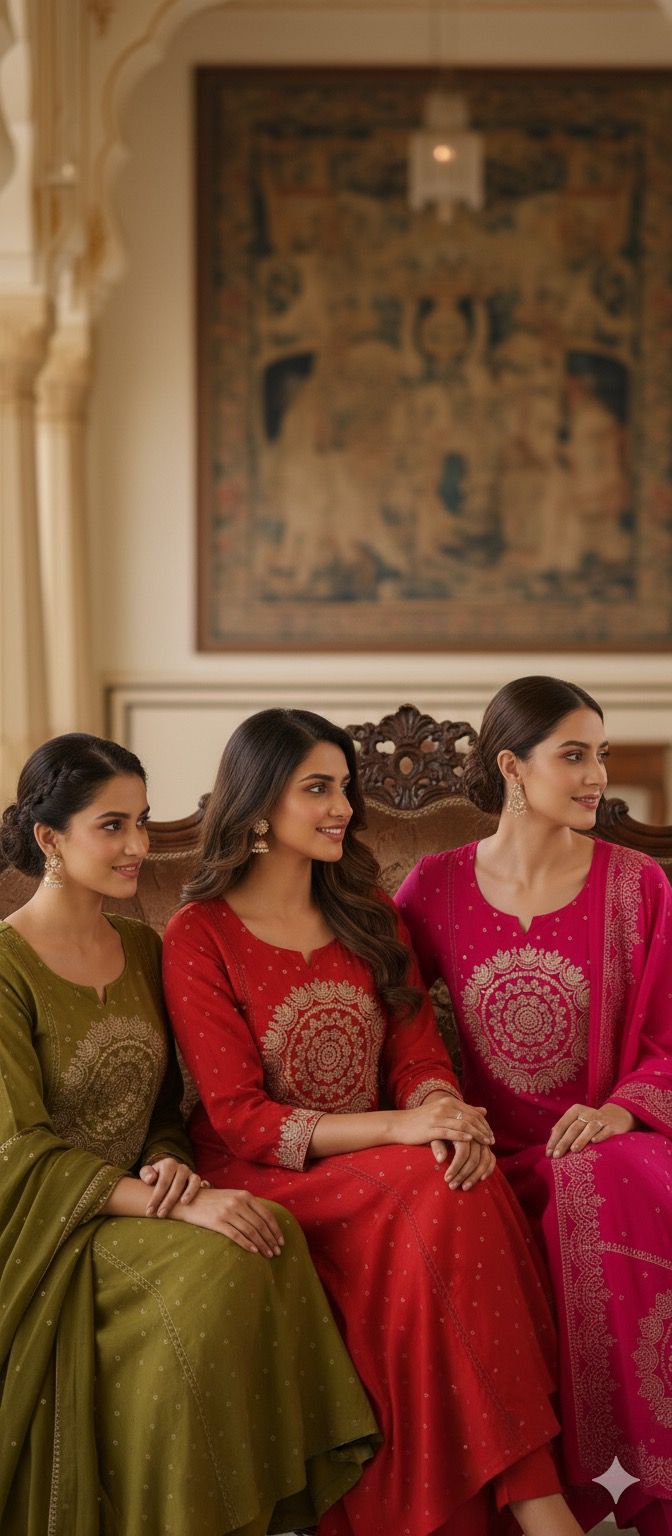 Pure Mull Cotton Full Suit Set with Heavy Golden Thread and Mirror Embroidery Work-12171,12169,12168,12170