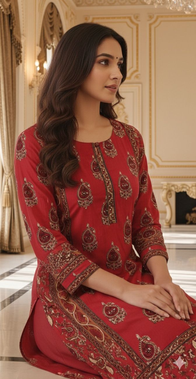 Pure Cotton Printed Suit Set with Intricate  Floral and Paisley Hand block Design Full Suit-12197