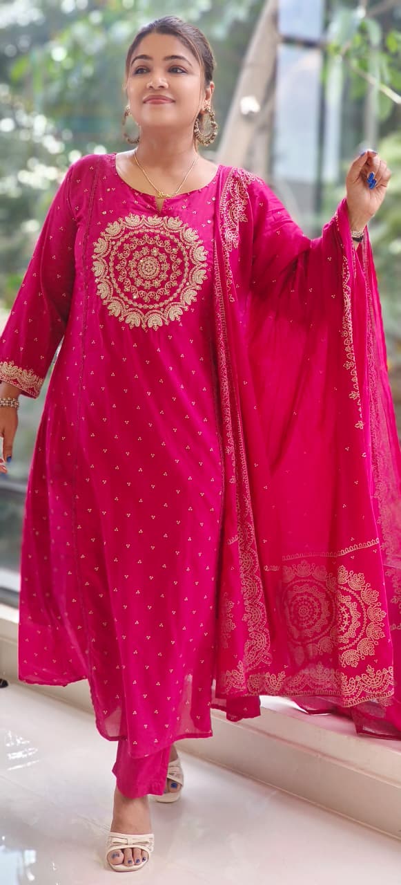 Pure Mull Cotton Full Suit Set with Heavy Golden Thread and Mirror Embroidery Work-12171,12169,12168,12170