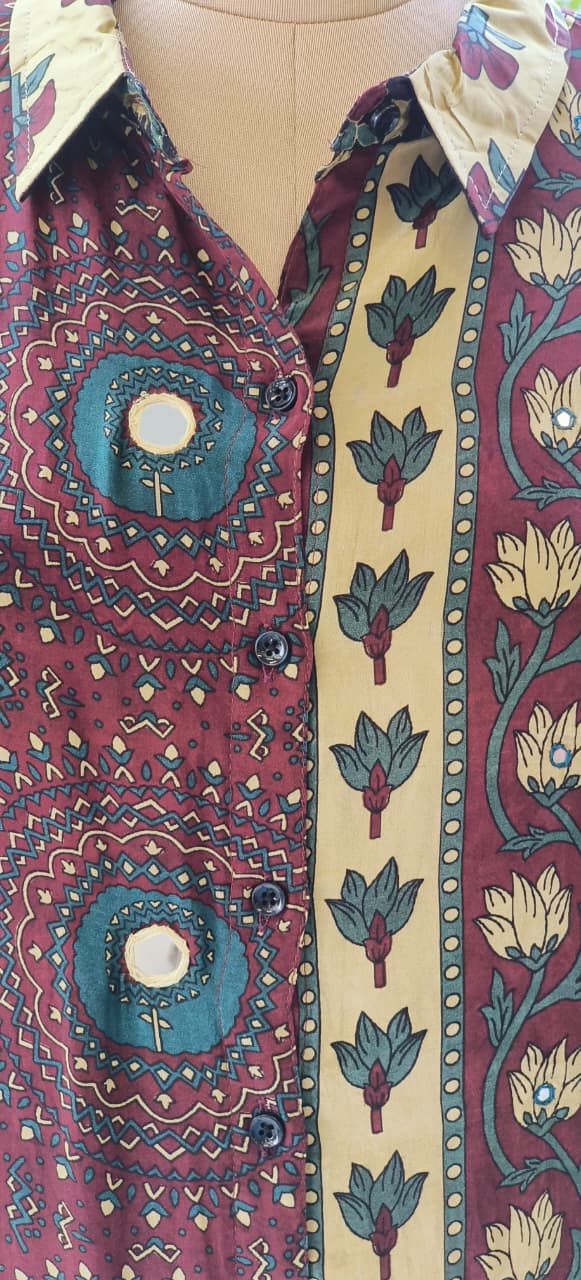 Pure Crepe Printed Mirror Work Cordset-12009