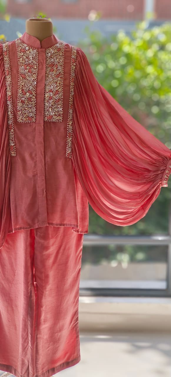 Stylish Chinon Baloon Sleeves  With Silk Fabric Cords