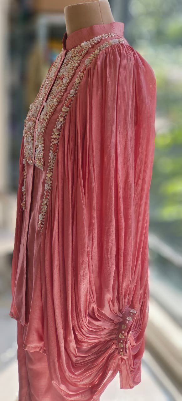 Stylish Chinon Baloon Sleeves  With Silk Fabric Cords