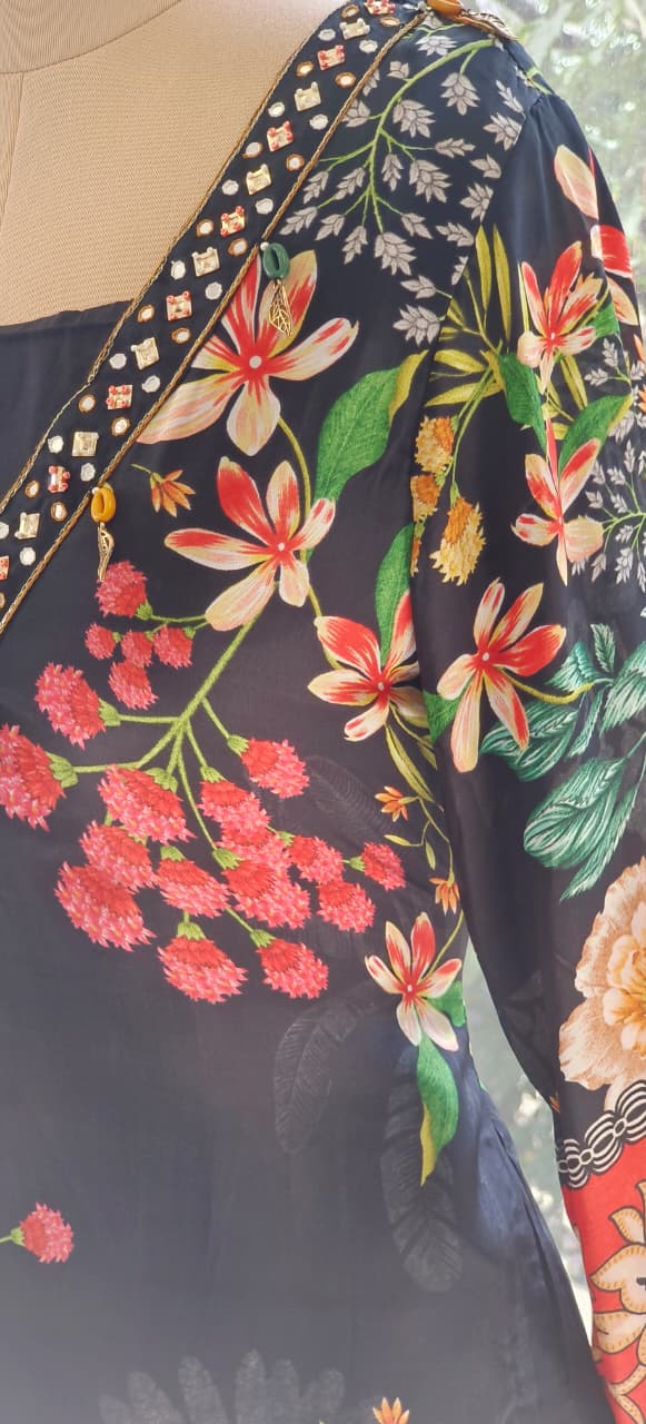 Bright Floral Pure Crepe Cordset with Busters-12217