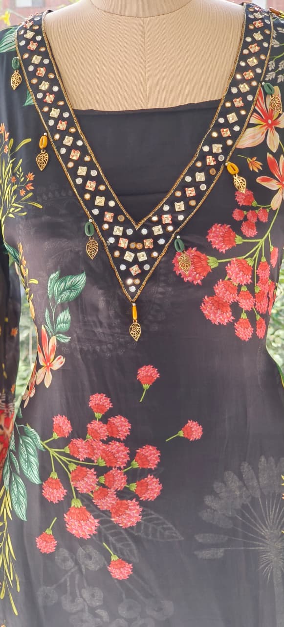 Bright Floral Pure Crepe Cordset with Busters-12217