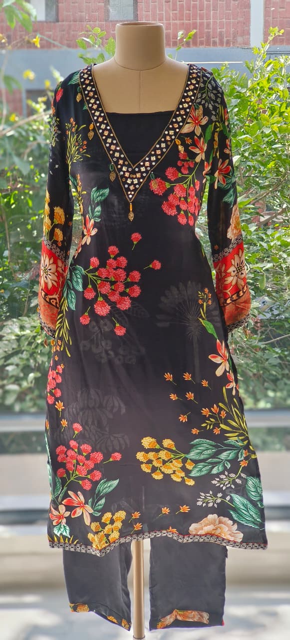 Bright Floral Pure Crepe Cordset with Busters-12217