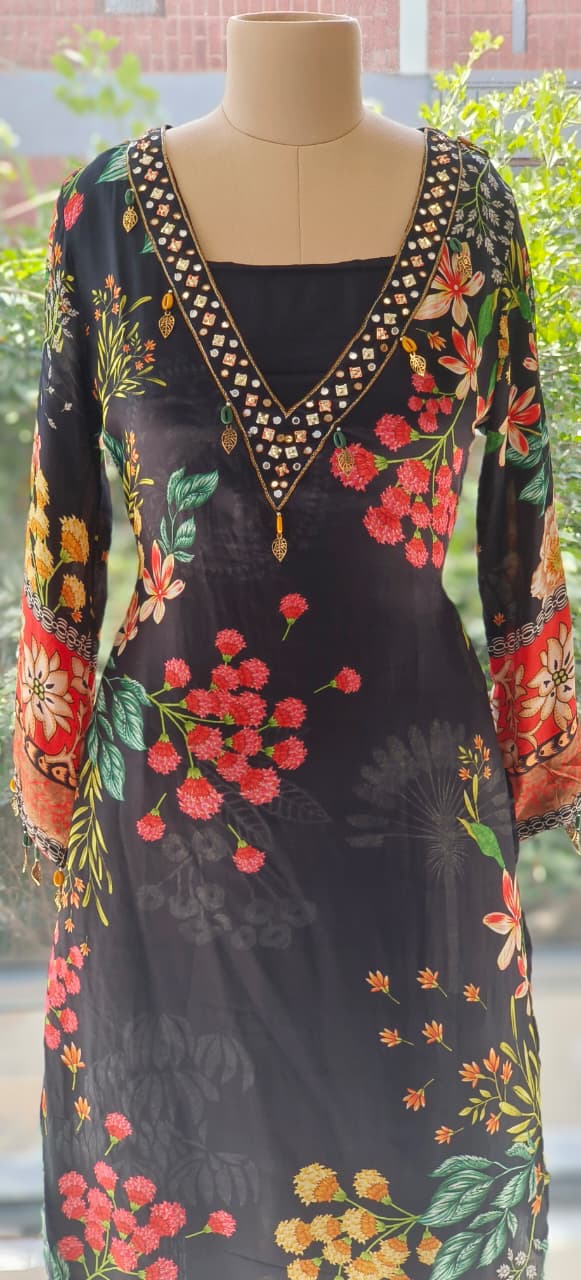 Bright Floral Pure Crepe Cordset with Busters-12217