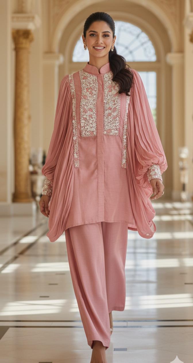 Stylish Chinon Baloon Sleeves  With Silk Fabric Cords