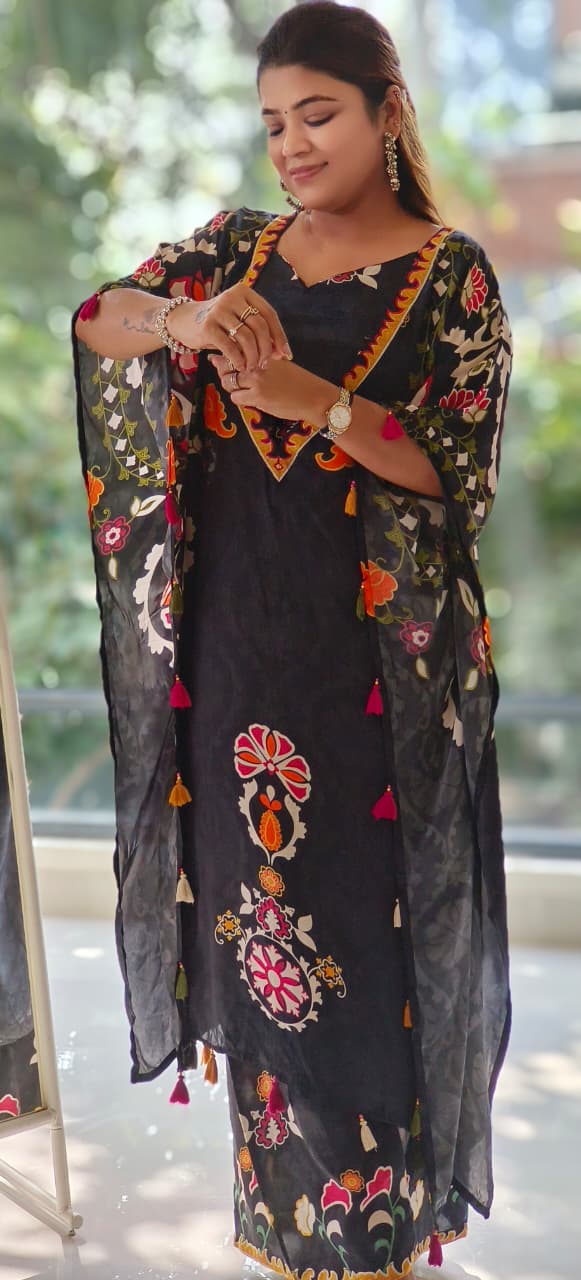 Pure Crepe Printed Kaftan with Loose Bottom And Busters