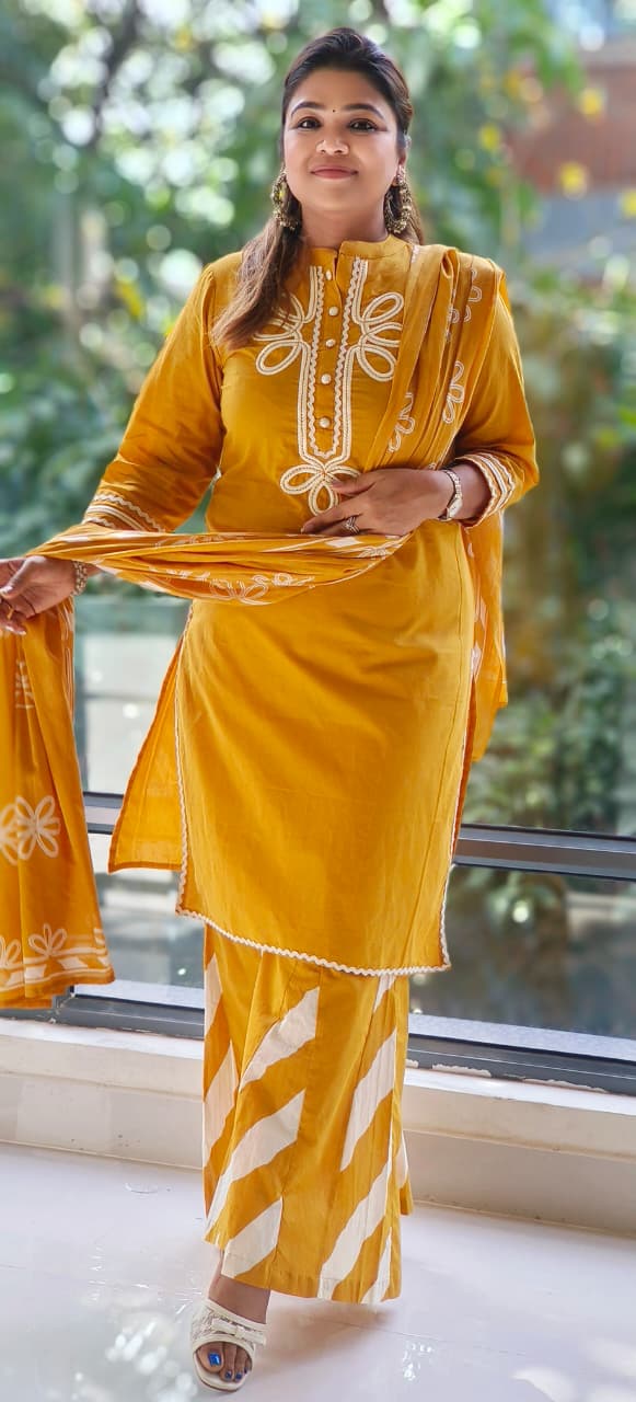 Summer Wear Embroidered Cotton Kurta With Taper Palazzo With Dupatta-12210,12211,12212,12209