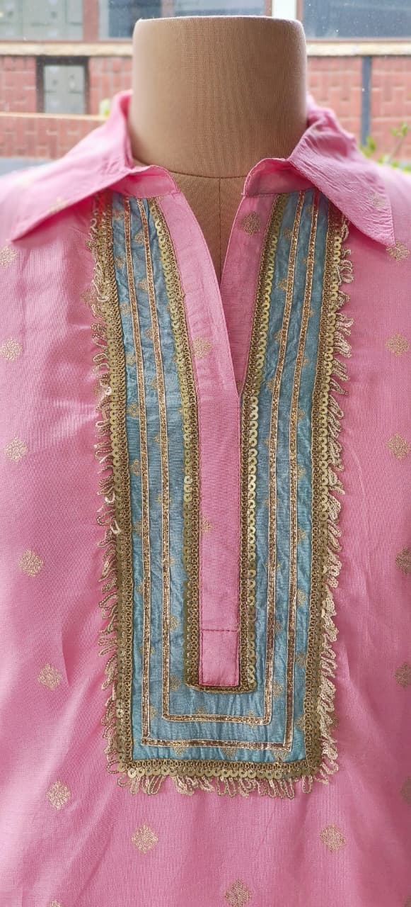 Banarasi Touch Unique Outlined Collared Kurta With Pathani Bottom-12258,12254