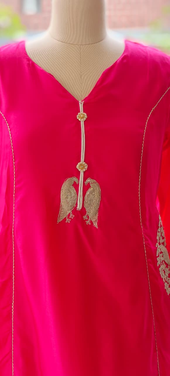 Beautiful Silk Fabric  Embroidered Indo-western Kurta With Loose Bottom Set-12267,12266