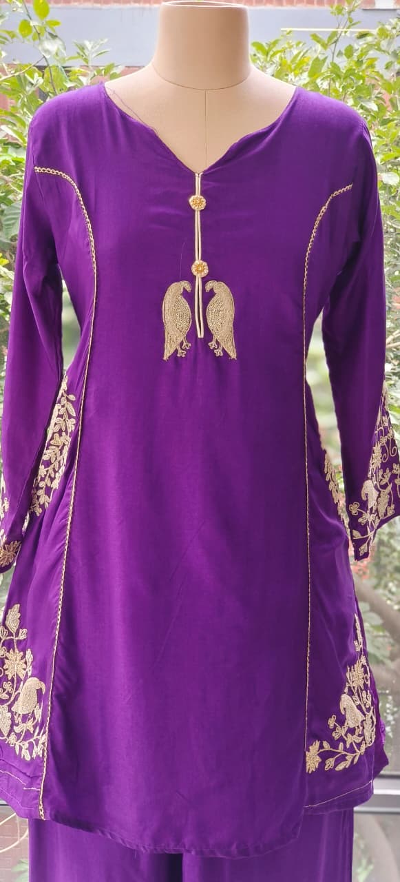 Beautiful Silk Fabric  Embroidered Indo-western Kurta With Loose Bottom Set-12267,12266