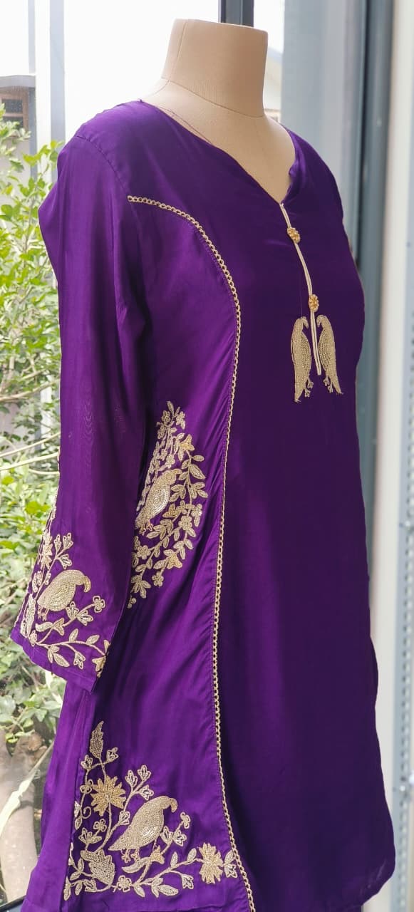 Beautiful Silk Fabric  Embroidered Indo-western Kurta With Loose Bottom Set-12267,12266