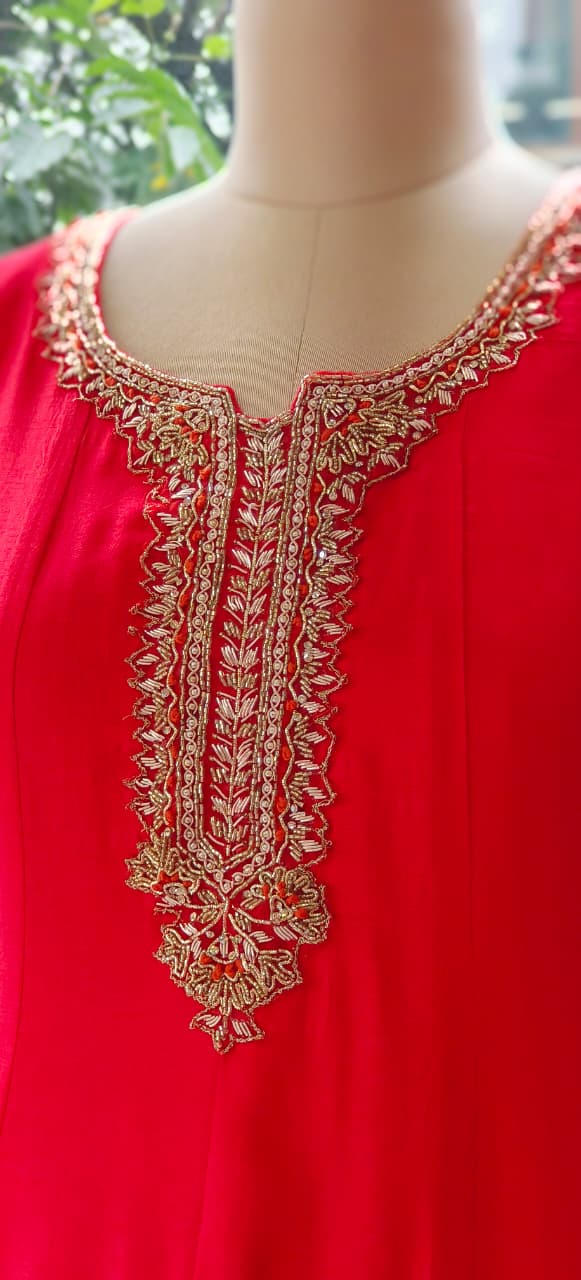 Designer Silk Panel Anarkali Gown with Brocade Detailing and Golden Embroidery Full Suit Set-10904,12274,12273