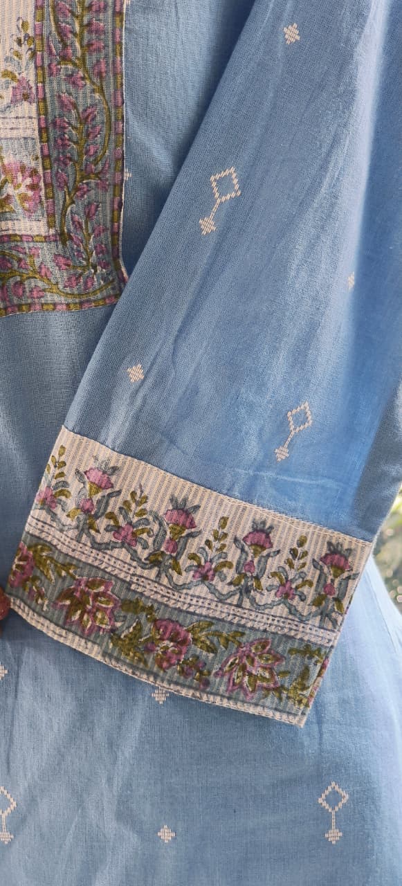 Embroidered Printed Yoke Premium Handloom Cotton Kurta Pant FullSet with Dupatta-12290,12289