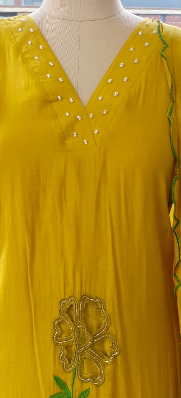 Surat Mul Chanderi Beautiful Cut Work V Neck Kurta with Bottom and Dupatta-12306,12305