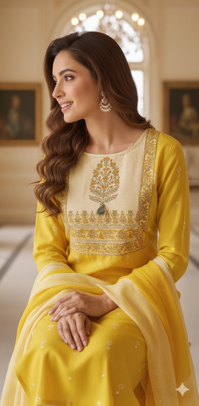 Embroidered Printed Yoke Premium Handloom Cotton Kurta Pant FullSet with Dupatta-12290,12289