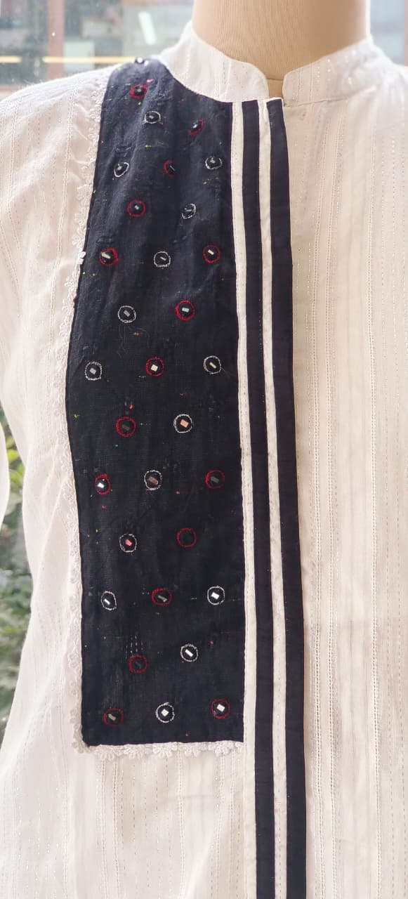 Balck And White Patch Work Summer Style Kurta Pant-12334