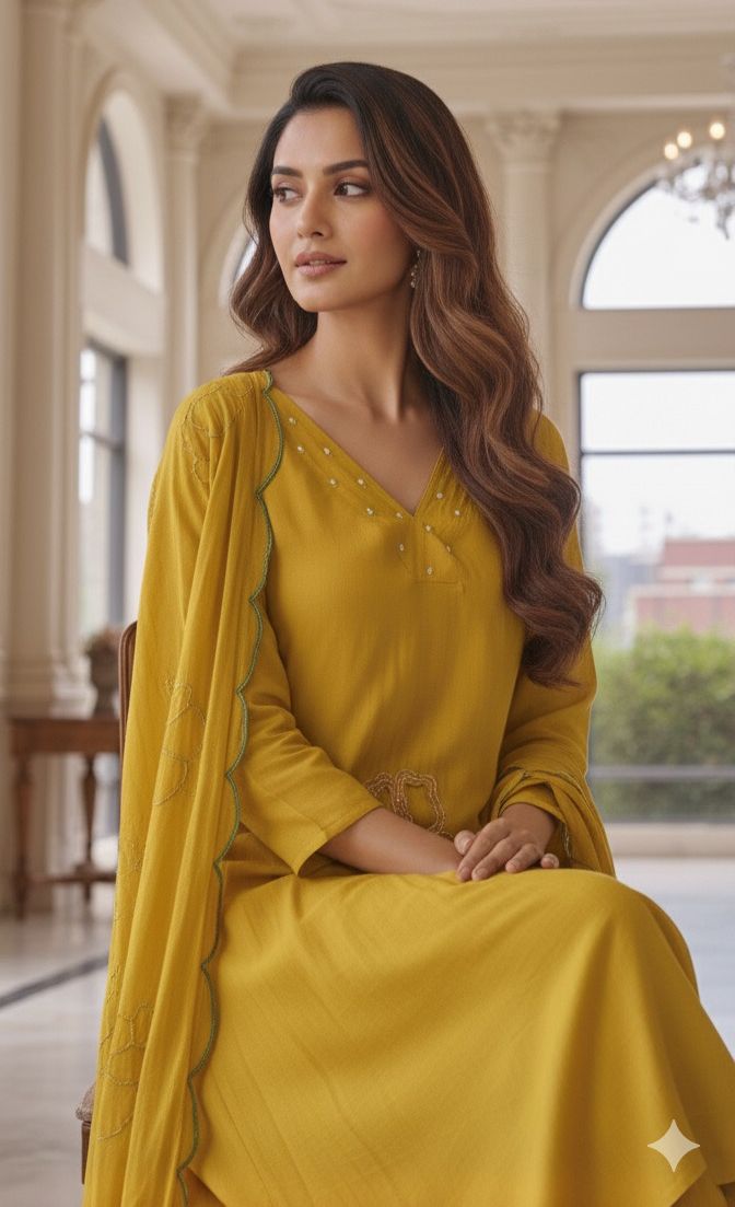 Surat Mul Chanderi Beautiful Cut Work V Neck Kurta with Bottom and Dupatta-12306,12305