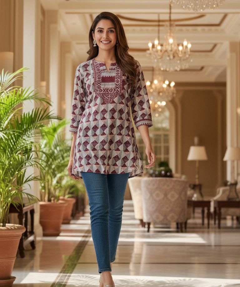 Summer Printed Pure Cotton Short Kurti-12321,12325,12320