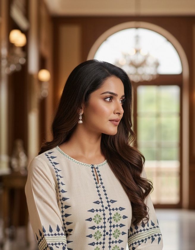 Cross Sticth Thread Embroidered Neck Flex Cotton Printed Only Kurti-12277