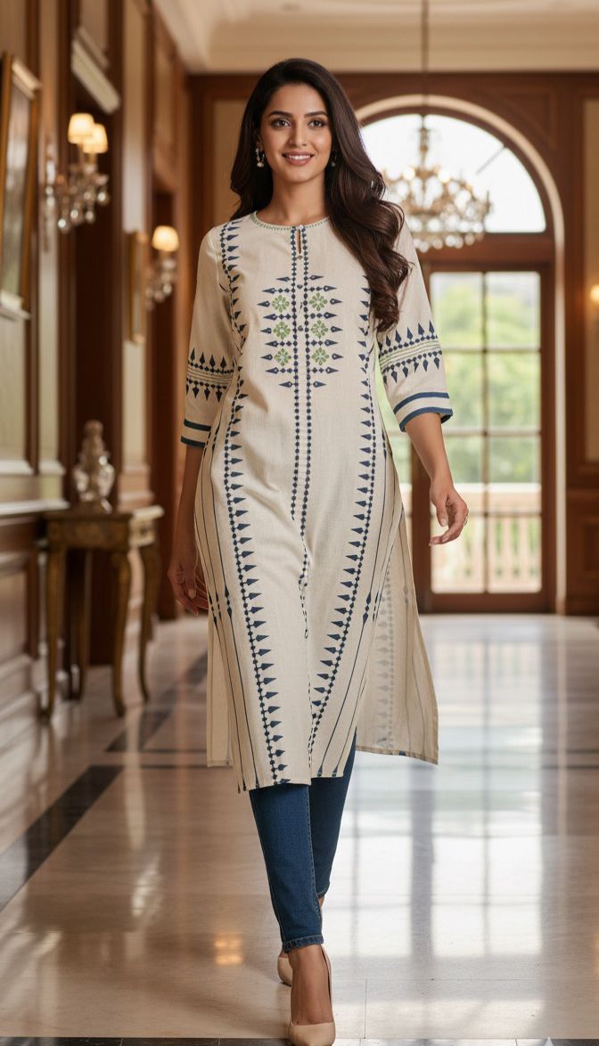 Cross Sticth Thread Embroidered Neck Flex Cotton Printed Only Kurti-12277
