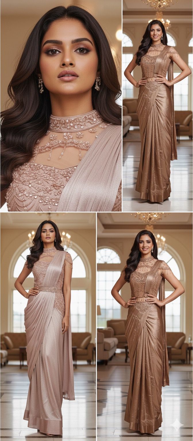 Designer Drape Saree Evening Wear Very Elegant With Crystal Handwork DRYWASH