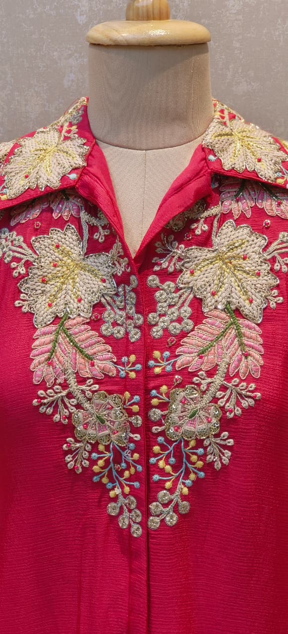 Exclusive Chinon Three-Piece Indo western Party Wear Outfit  Featuring Rich Multi colour Zari, Sequence & Thread Handwork